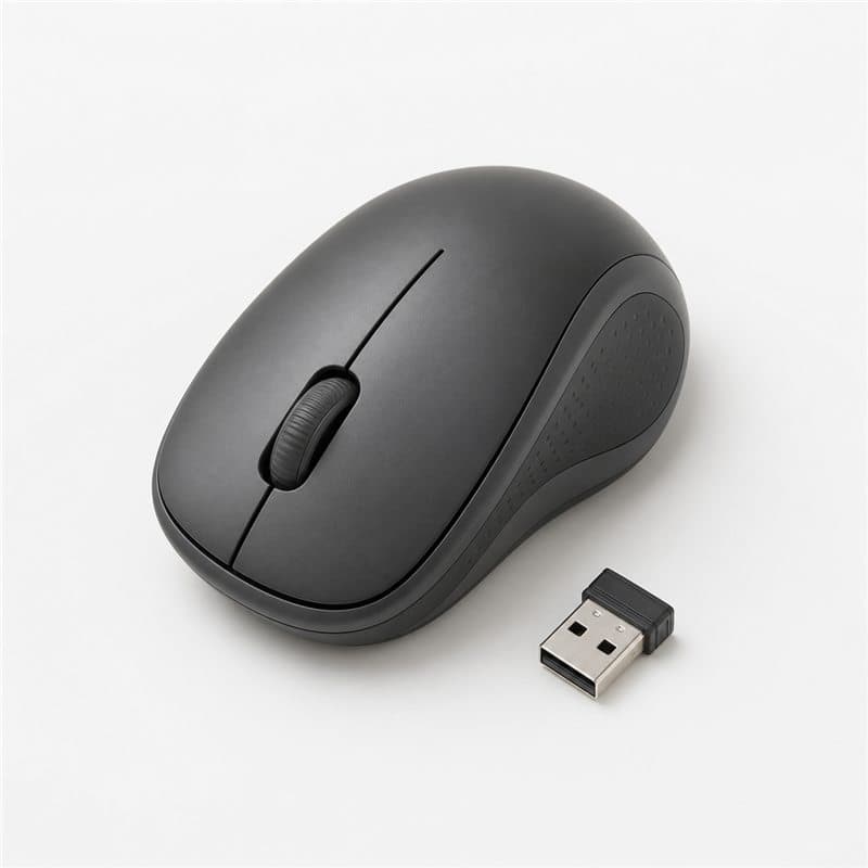 회색 무선 마우스와 USB 수신기 연습용 예시 사진
